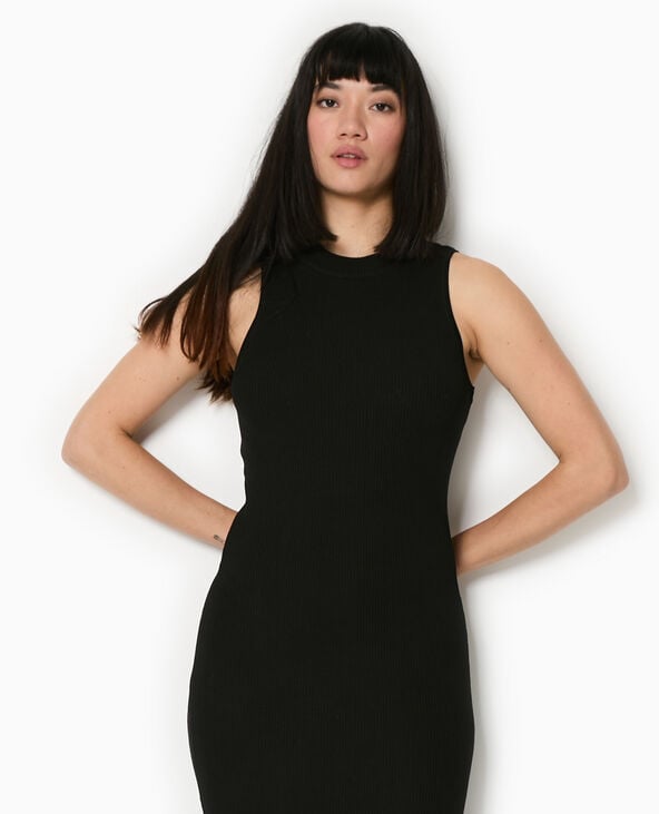 Pimkie Robe Longue Et Moulante En Maille Côtelée - Noir