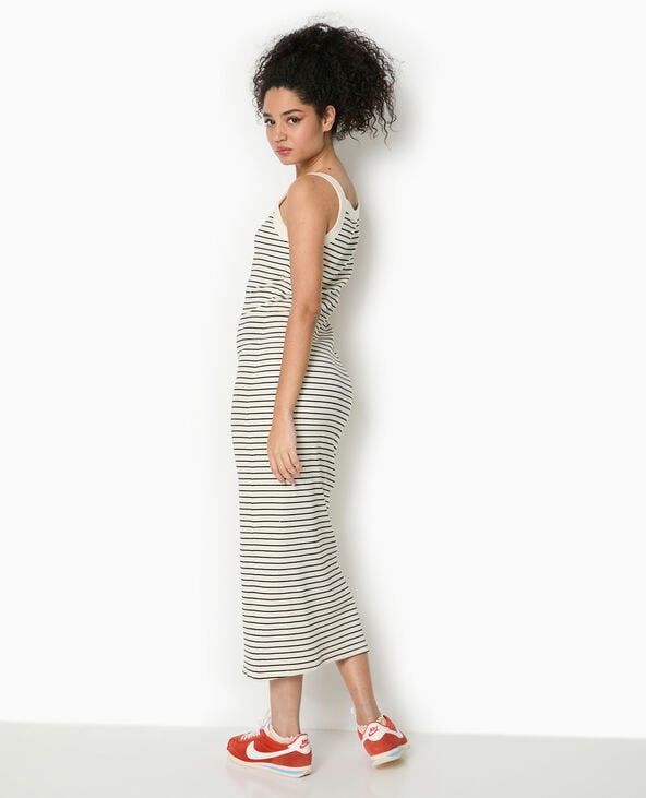 pimkie Robe longue et moulante en maille côtelée rayée - Blanc