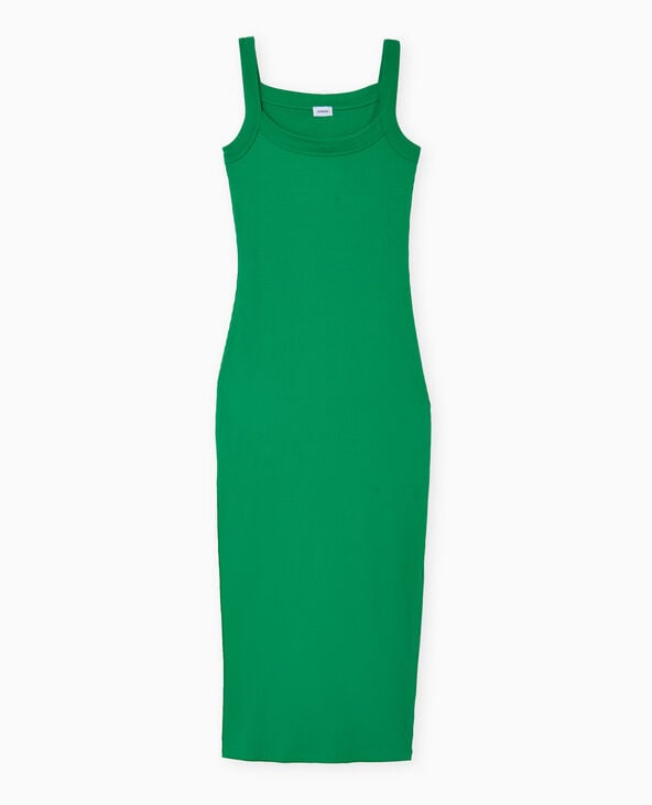 Pimkie Robe Longue Et Moulante En Maille Côtelée - Vert
