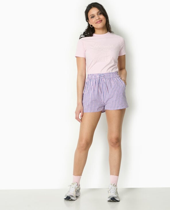 pimkie Short à carreaux avec taille élastiquée - Bleu marine