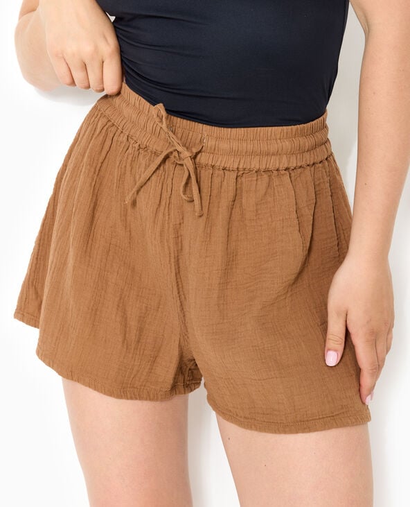 Pimkie Short En Gaze De Coton Taille élastiquée - Marron