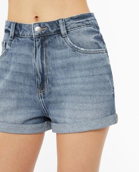 Pimkie Short En Jean Loose Taille Haute Bas Roulottés - Bleu