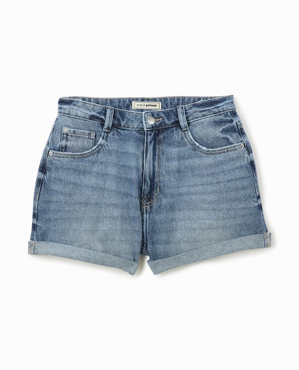 Pimkie Short En Jean Loose Taille Haute Bas Roulottés - Bleu