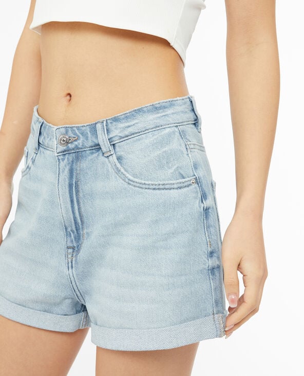 pimkie Short en jean loose taille haute bas roulottés - Bleu clair