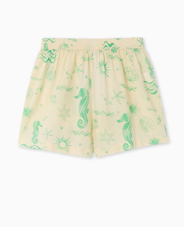 Pimkie Short En Voile De Coton Motif Coquillages - Jaune Pâle