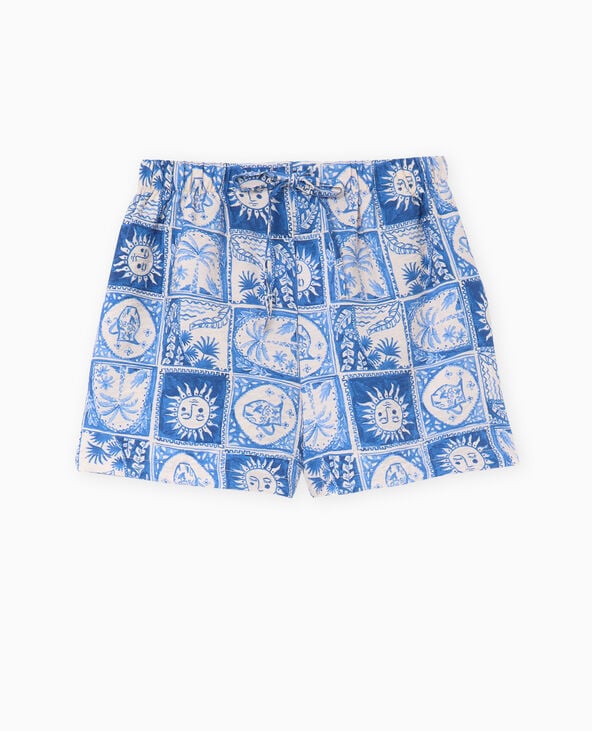 Pimkie Short Taille élastiquée Motifs Soleils Et Palmiers - Bleu