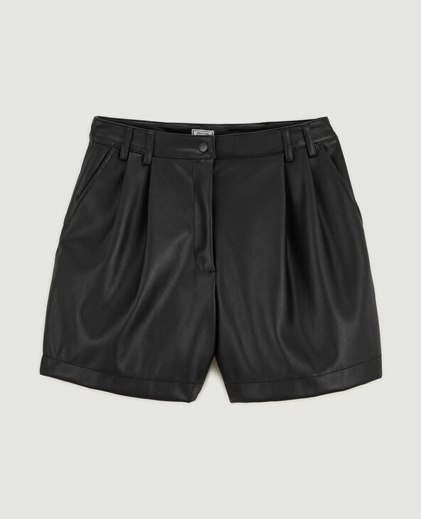 Pimkie Short Taille Haute En Simili Cuir Avec Pinces - Noir