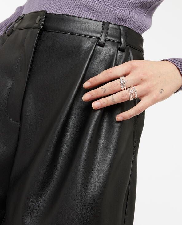 pimkie Short taille haute en simili cuir avec pinces - Noir