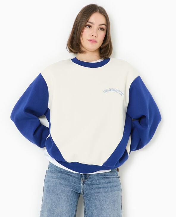 Pimkie Sweat Bicolore Avec Broderie Poitrine Et Dos - Bleu Marine