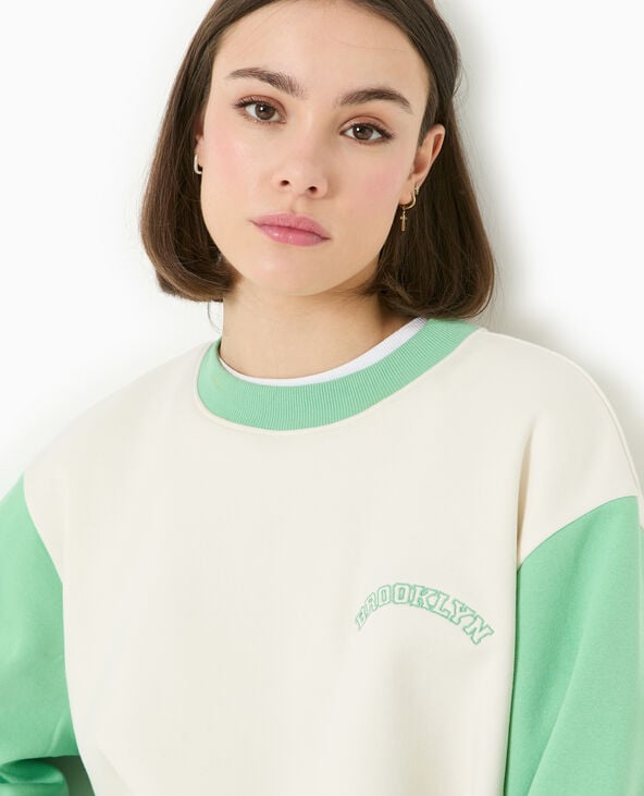 Pimkie Sweat Bicolore Avec Broderie Poitrine Et Dos - Vert