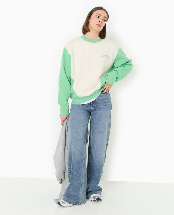 Pimkie Sweat Bicolore Avec Broderie Poitrine Et Dos - Vert