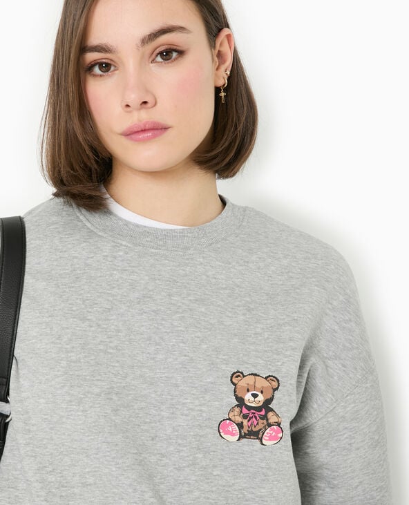 Pimkie Sweat Col Rond Avec Print Poitrine Et Dos - Gris Chiné