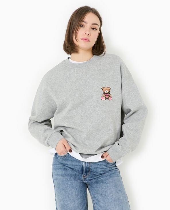 Pimkie Sweat Col Rond Avec Print Poitrine Et Dos - Gris Chiné