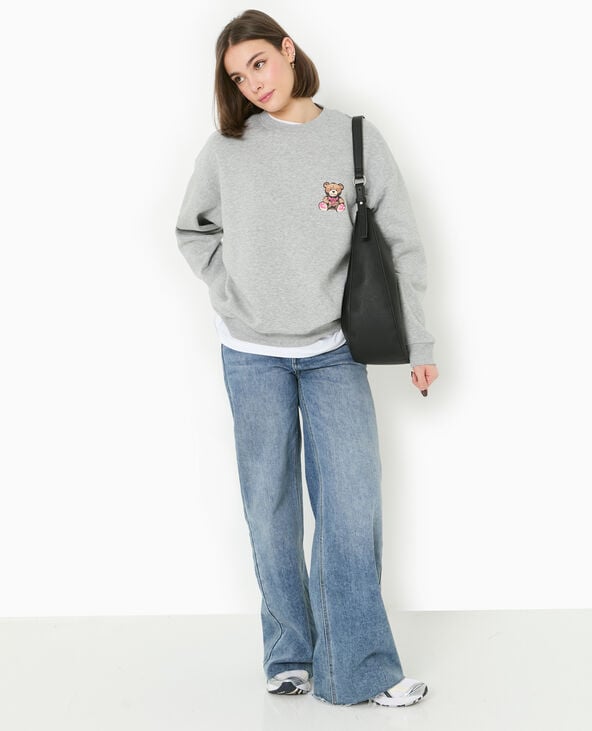 pimkie Sweat col rond avec print poitrine et dos - Gris chiné