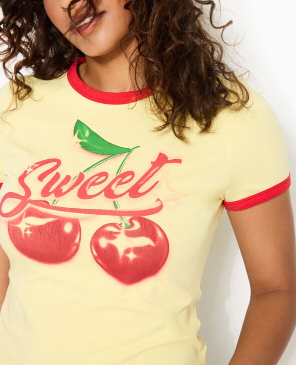 Pimkie T-shirt Ajusté Avec Bords Contrastés - Jaune Pâle