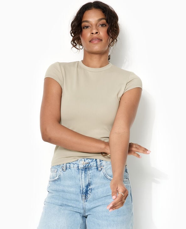 Pimkie T-shirt Ajusté En Maille Extensible - Vert Kaki