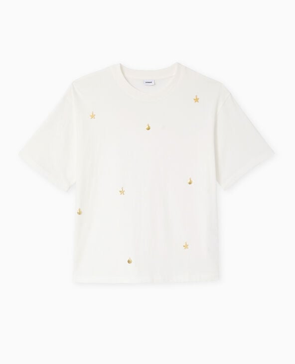 Pimkie T-shirt Ample Avec Coquillages En Métal - Blanc