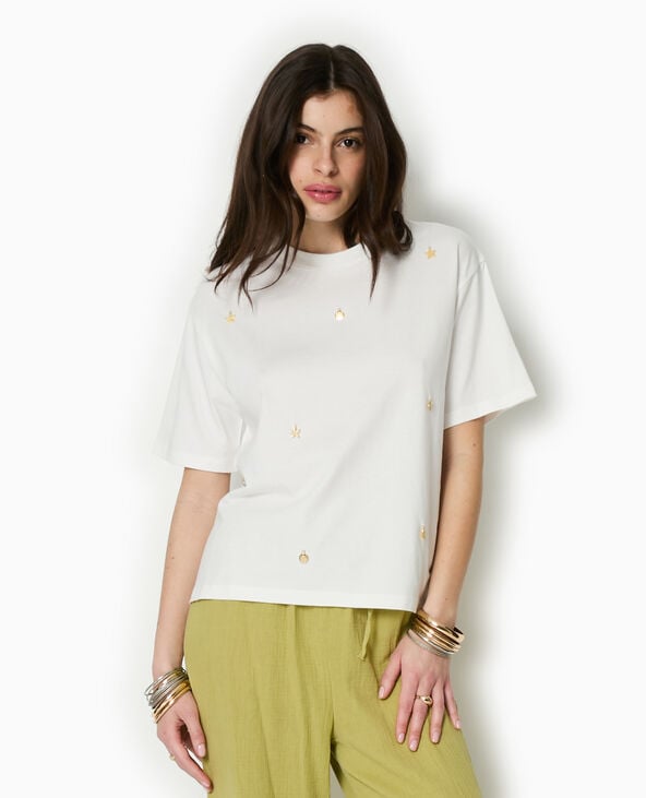 Pimkie T-shirt Ample Avec Coquillages En Métal - Blanc
