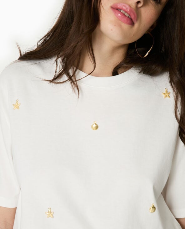 pimkie T-shirt ample avec coquillages en métal - Blanc