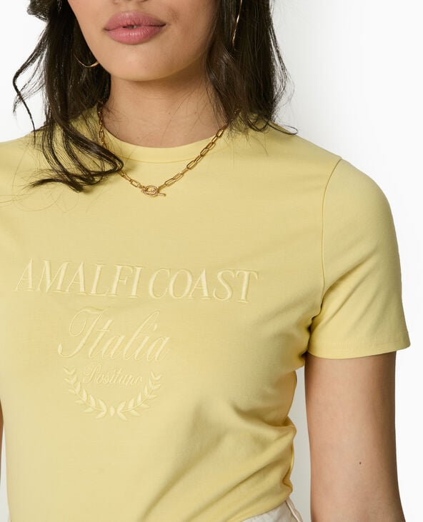 Pimkie T-shirt Court Avec Broderie Ton Sur Ton - Jaune Pâle