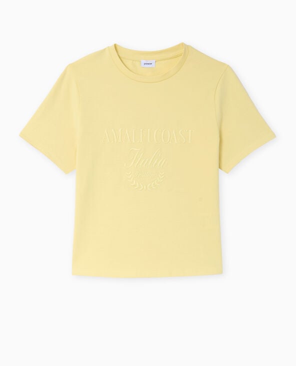 Pimkie T-shirt Court Avec Broderie Ton Sur Ton - Jaune Pâle