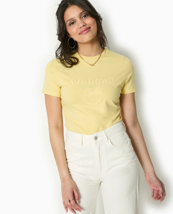 Pimkie T-shirt Court Avec Broderie Ton Sur Ton - Jaune Pâle