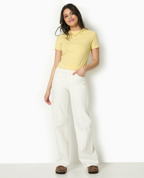 pimkie T-shirt court avec broderie ton sur ton - Jaune pâle