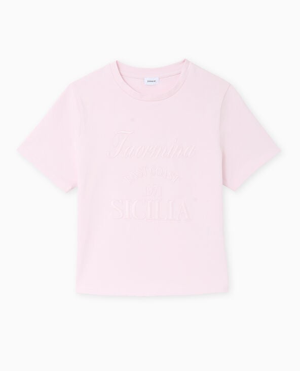 Pimkie T-shirt Court Avec Broderie Ton Sur Ton - Rose Clair