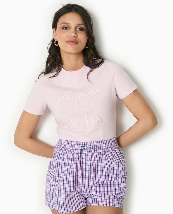 Pimkie T-shirt Court Avec Broderie Ton Sur Ton - Rose Clair