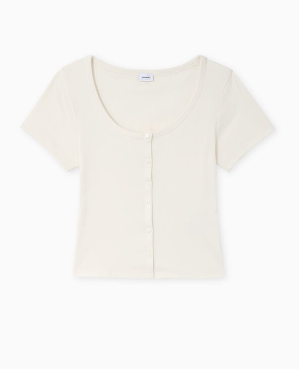 Pimkie T-shirt Court Boutonné En Maille Côtelée - Blanc