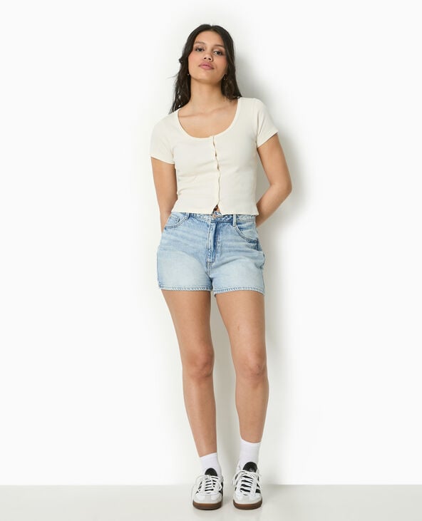 pimkie T-shirt court boutonné en maille côtelée - Blanc