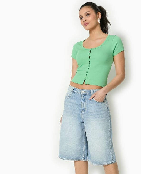 pimkie T-shirt court boutonné en maille côtelée - Vert clair