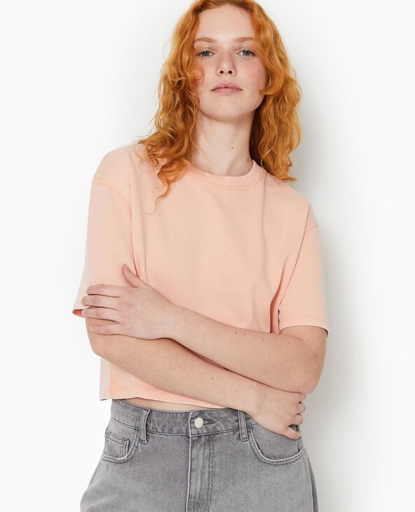 Pimkie T-shirt Court En Coton épais Effet Délavé - Corail