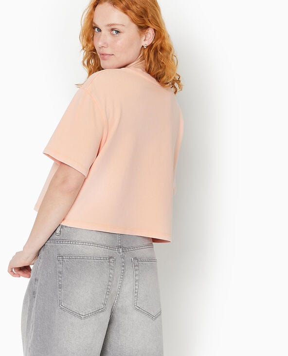 Pimkie T-shirt Court En Coton épais Effet Délavé - Corail