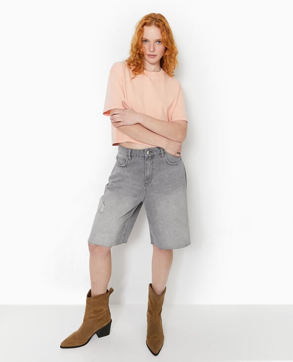 pimkie T-shirt court en coton épais effet délavé - Corail