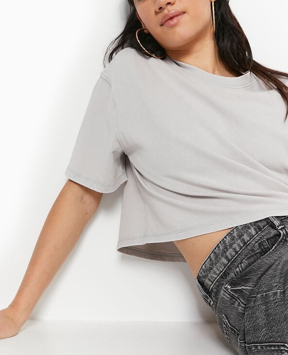 Pimkie T-shirt Court En Coton épais Effet Délavé - Gris Clair