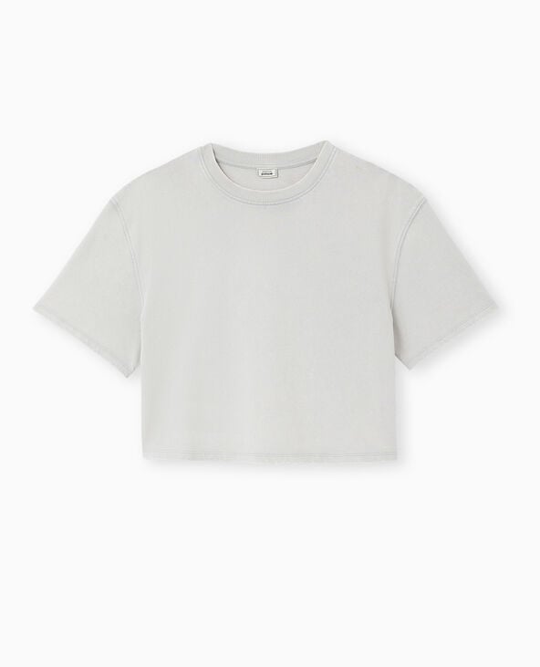 Pimkie T-shirt Court En Coton épais Effet Délavé - Gris Clair