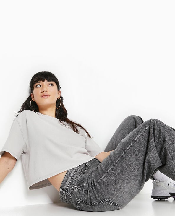 pimkie T-shirt court en coton épais effet délavé - Gris clair