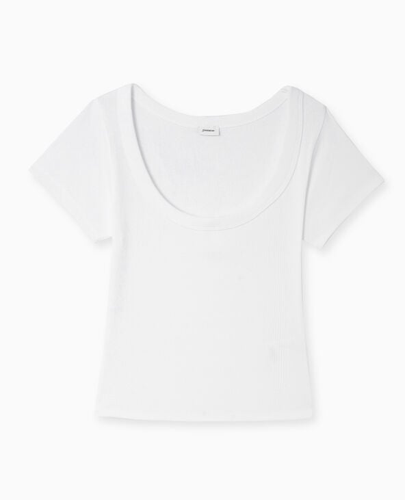Pimkie T-shirt Maille Côtelée Grande Encolure - Blanc