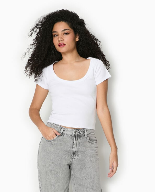 Pimkie T-shirt Maille Côtelée Grande Encolure - Blanc