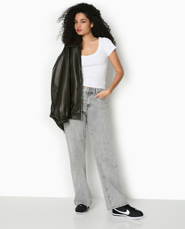 pimkie T-shirt maille côtelée grande encolure - Blanc