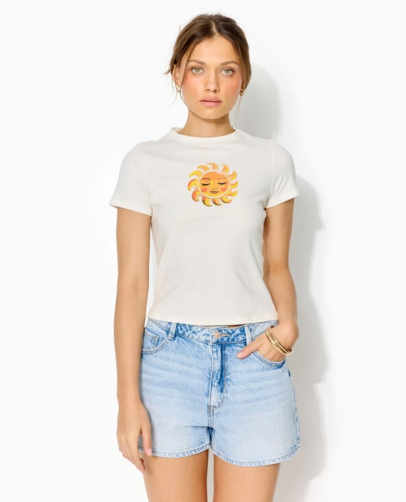 Pimkie T-shirt Manches Courtes Avec Print Devant - Blanc