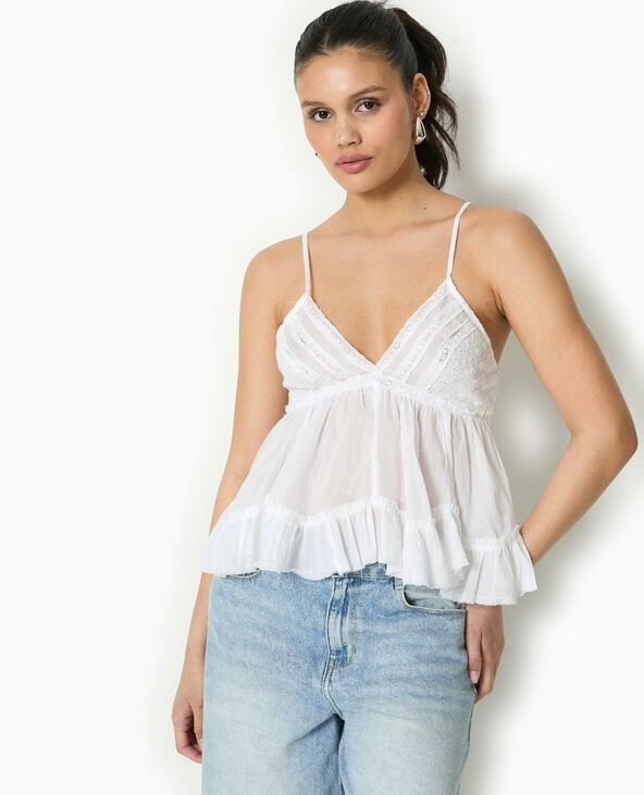 Pimkie Top à Bretelles Avec Dentelle Et Volants - Blanc