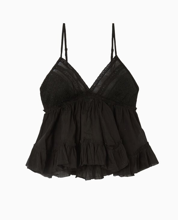 Pimkie Top à Bretelles Avec Dentelle Et Volants - Noir