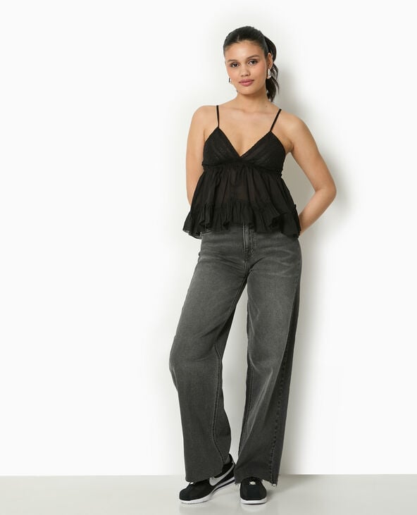 pimkie Top à bretelles avec dentelle et volants - Noir