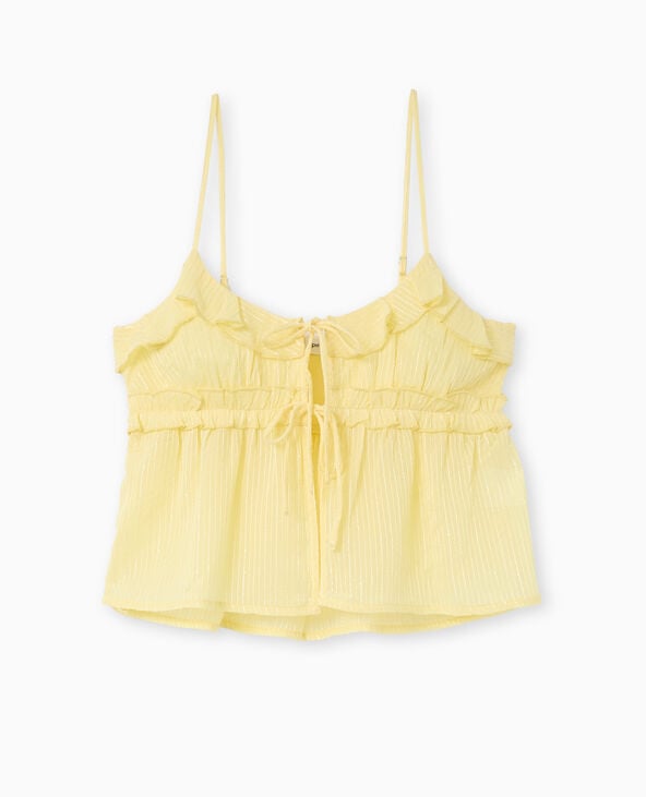 Pimkie Top à Bretelles Avec Volants Et Mini Sequins - Jaune Pâle