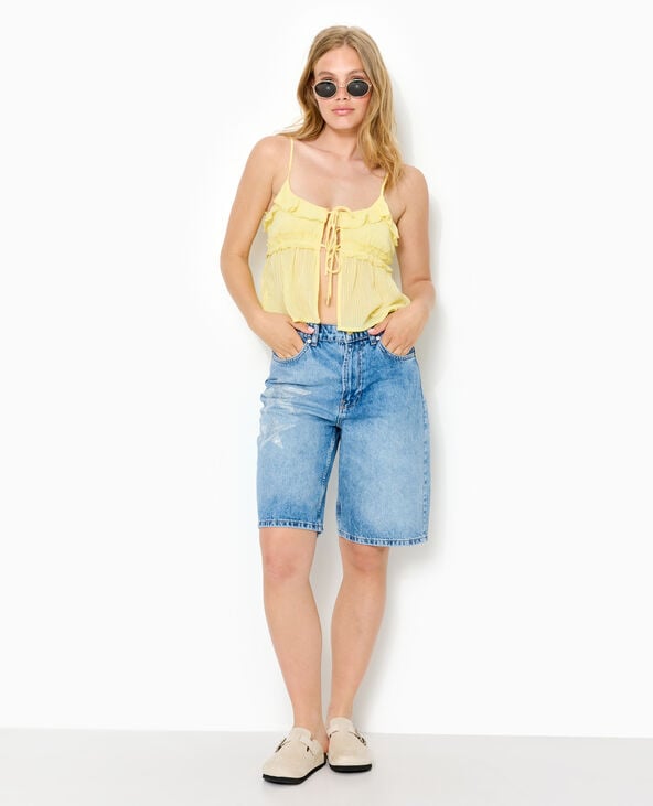 Pimkie Top à Bretelles Avec Volants Et Mini Sequins - Jaune Pâle