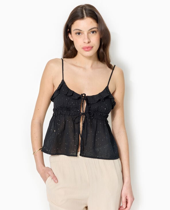 Pimkie Top à Bretelles Avec Volants Et Mini Sequins - Noir
