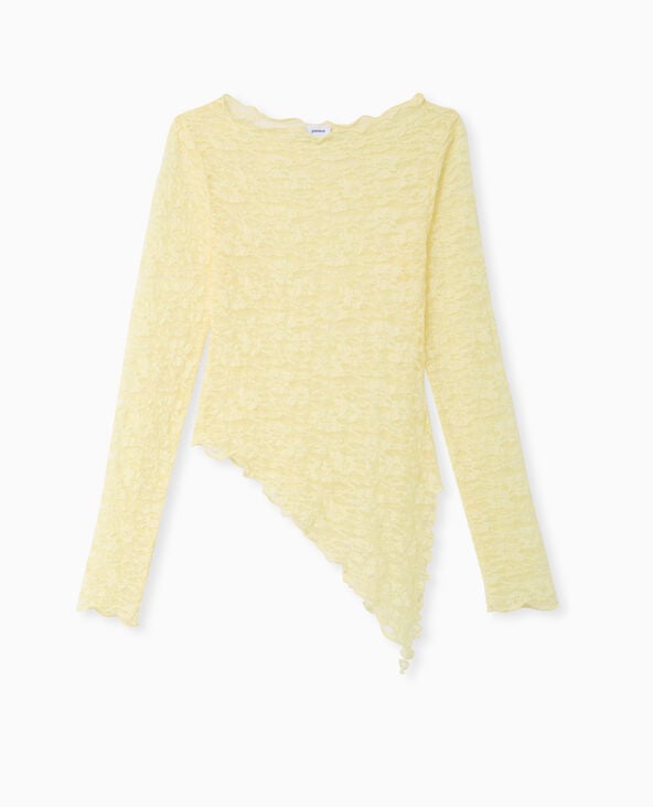 Pimkie Top Asymétrique Dentelle Manches Longues - Jaune Pâle