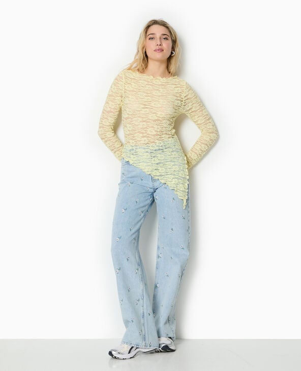 pimkie Top asymétrique dentelle manches longues - Jaune pâle